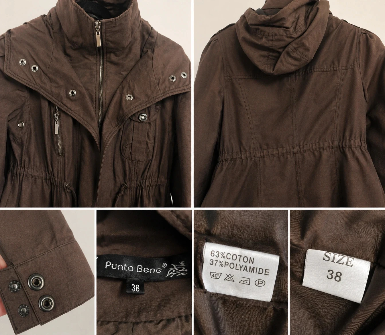 Chaqueta parka Punto Bene marrón mujer talla L (indicado 38) con capucha – photo 3